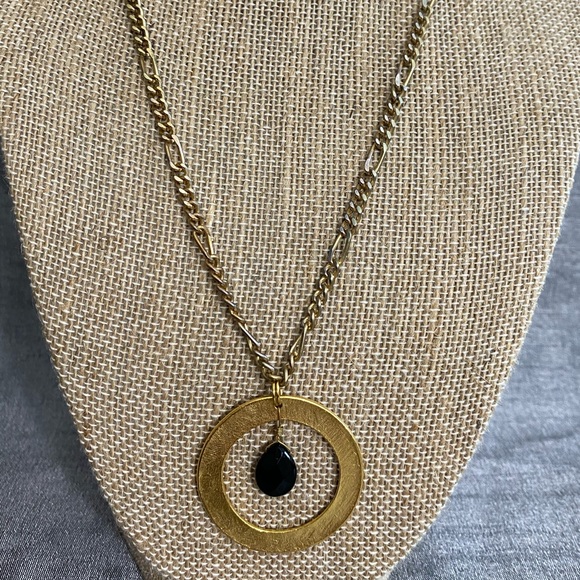 Jewelry - Gold Circle With Black Stone Stamped